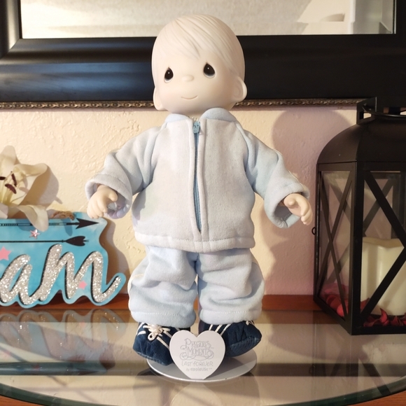 Vintage 1984 Precious Moments Mikey Porcelain Doll 13" Tall Collectible on Blue. - Picture 2 of 11